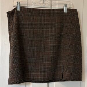 Old Navy Brown and Orange Houndstooth/Plaid Faux Wool Skirt